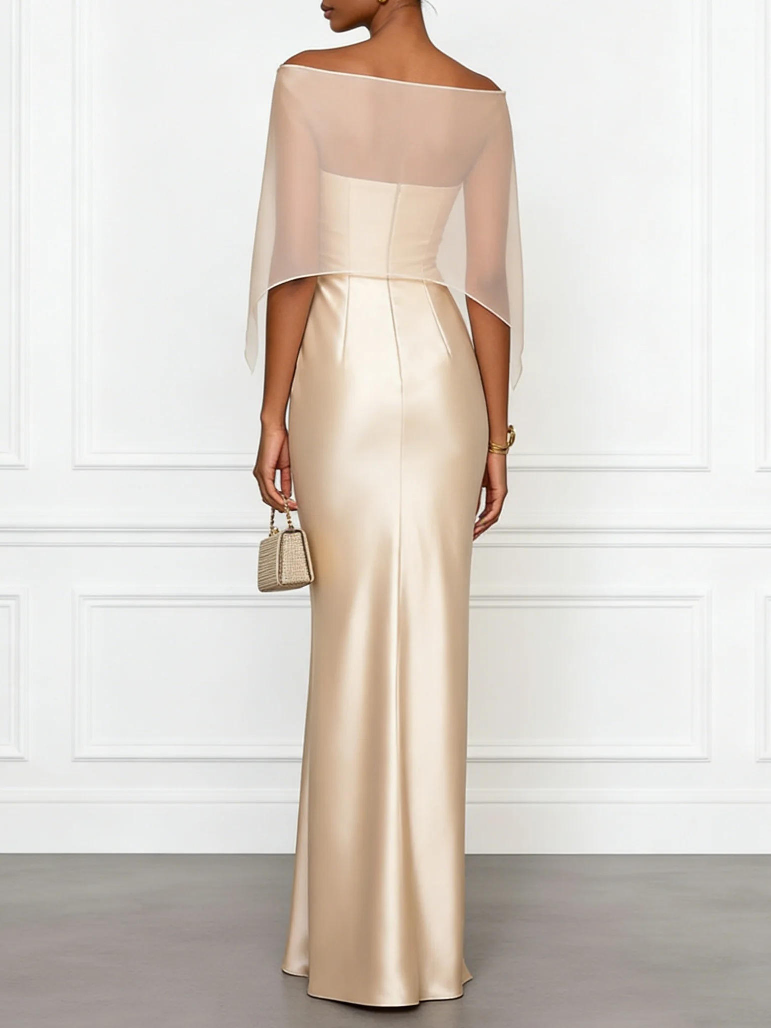 Apricot 3D Floral Satin Boat Neck Short Sleeve Sheath Maxi Dress