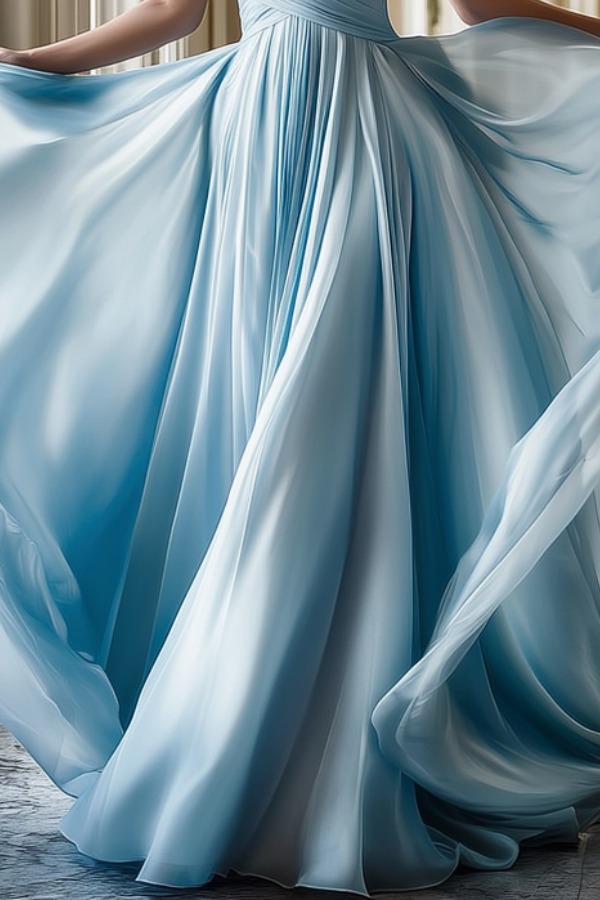 Formal ​Evening Dress Blue Square Neck Ruched Maxi Swing Dress