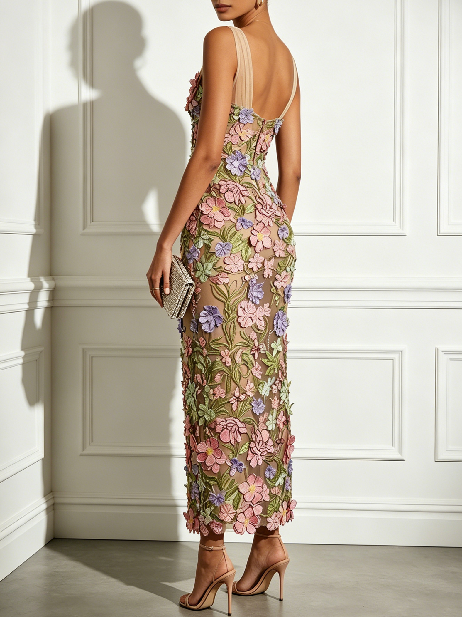 Sleeveless Sweetheart 3D Floral Applique Long Evening Dress