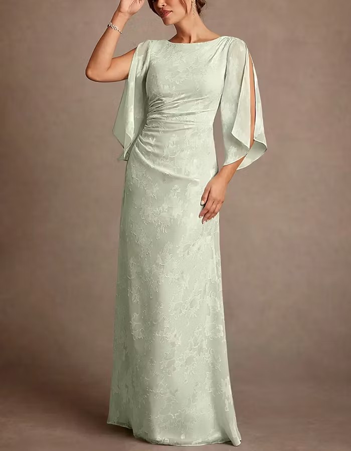 Boat Neck Jacquard Chiffon Maxi Dress