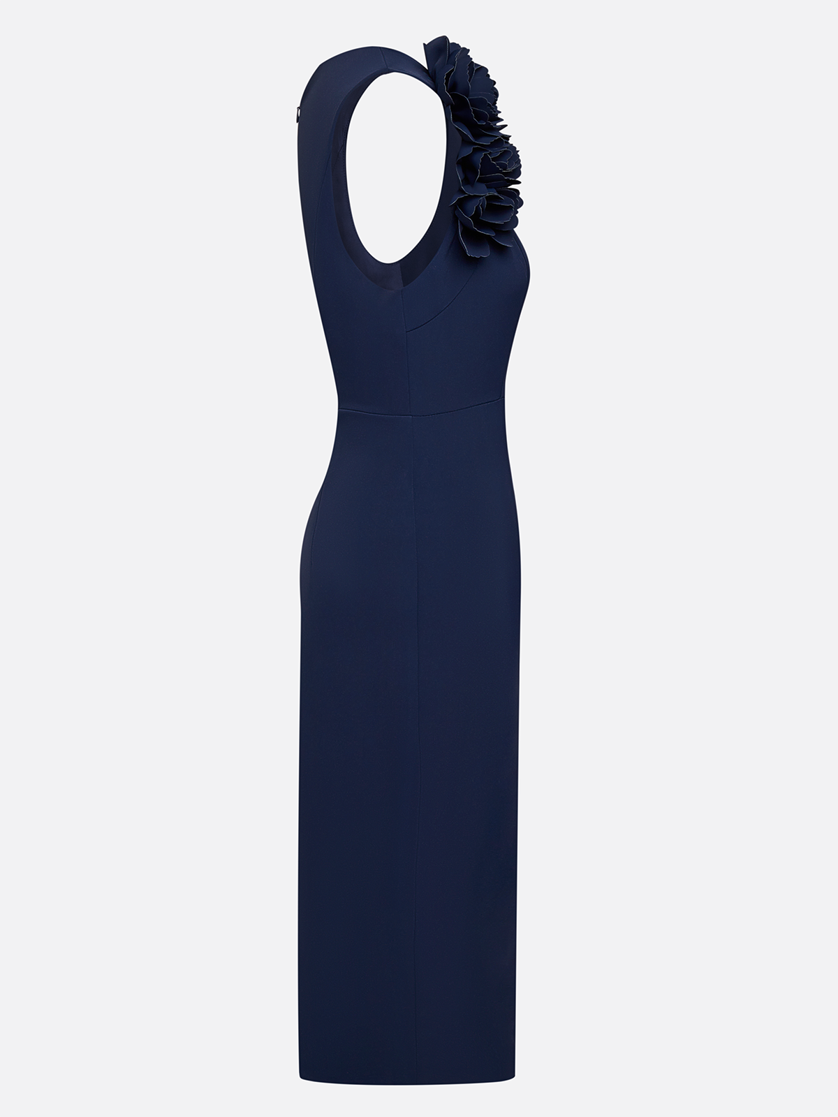 Blue 3D Floral Classic Sweetheart Neckline Sleeveless Sheath Midi Dress