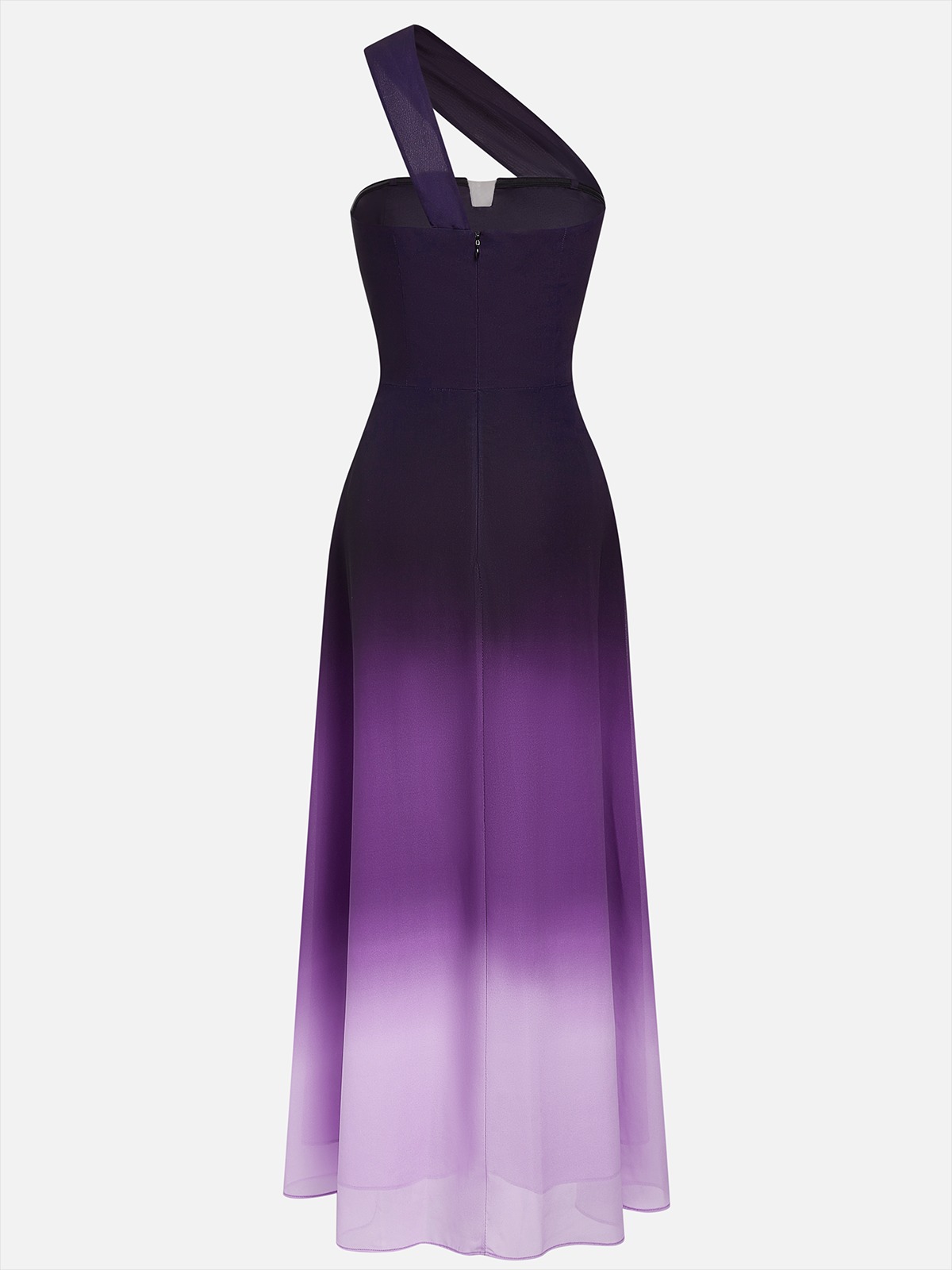 Purple Chiffon Ombre One Shoulder Sleeveless A-Line Maxi Dress