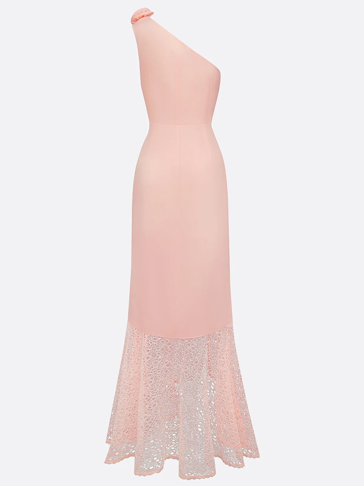 Pink 3D Floral Lace Classic One Shoulder Sleeveless Mermaid Gown Dress