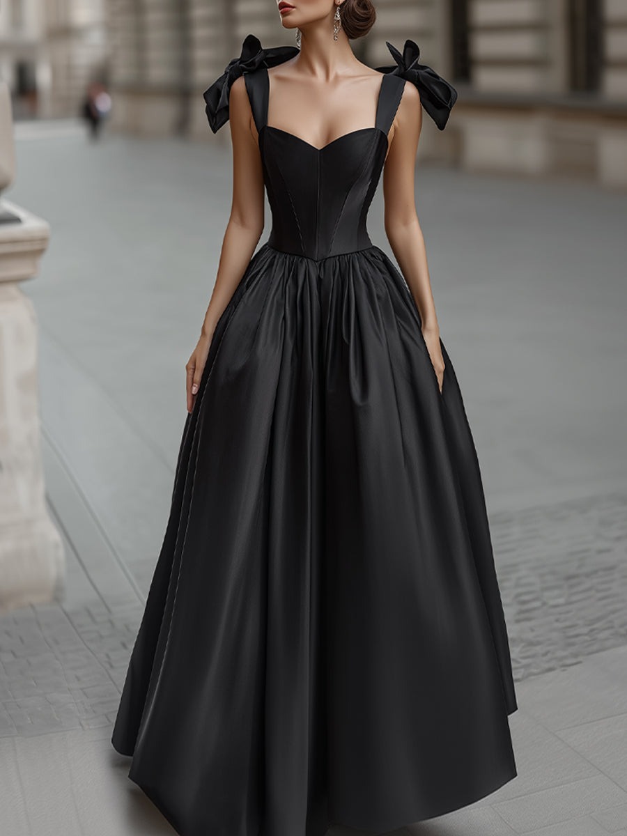 Black Elegant Bow-Shoulder Corset Ball Gown Dress