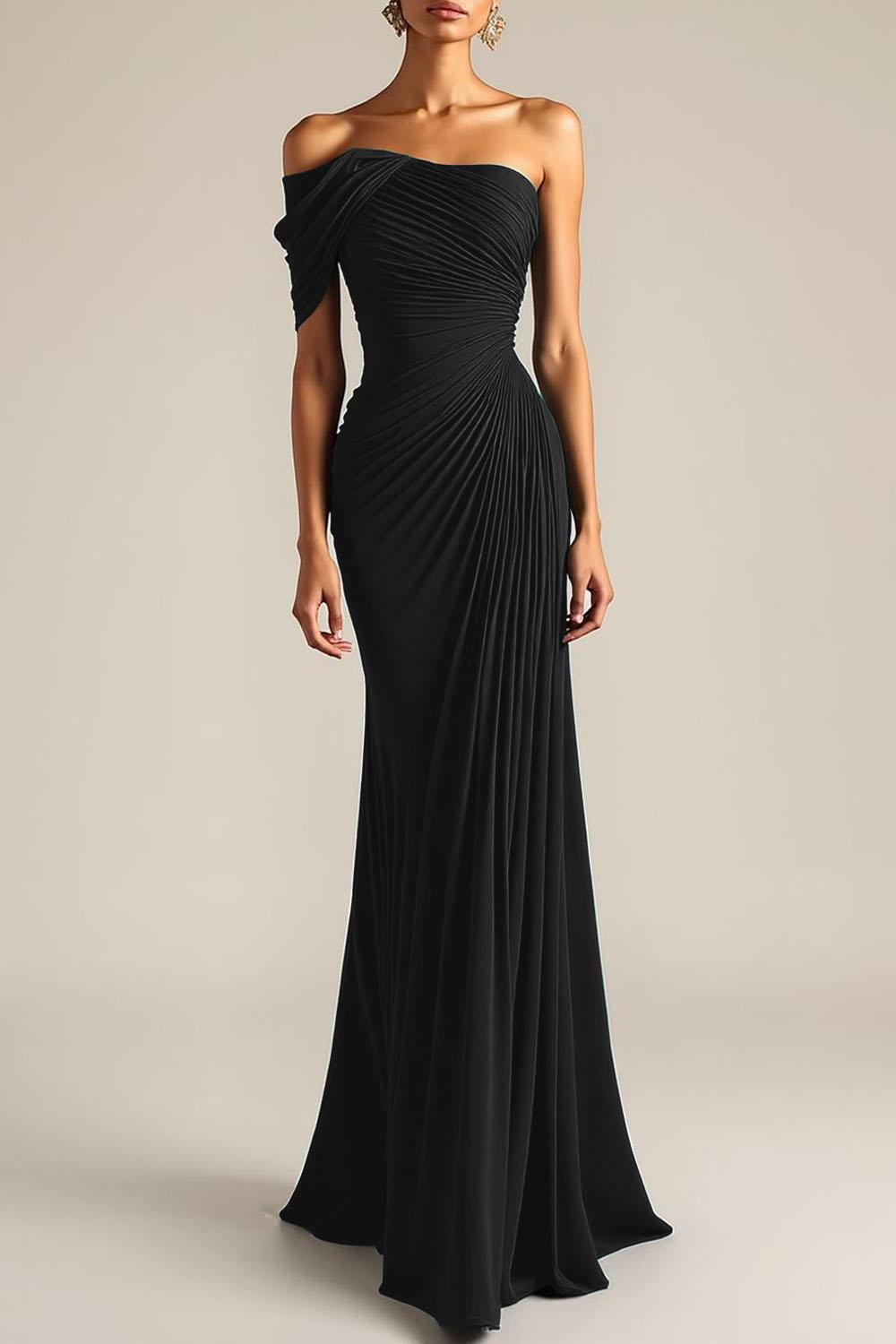 Evening Formal Dress Peacock Blue Sheath One Shoulder Maxi Dress