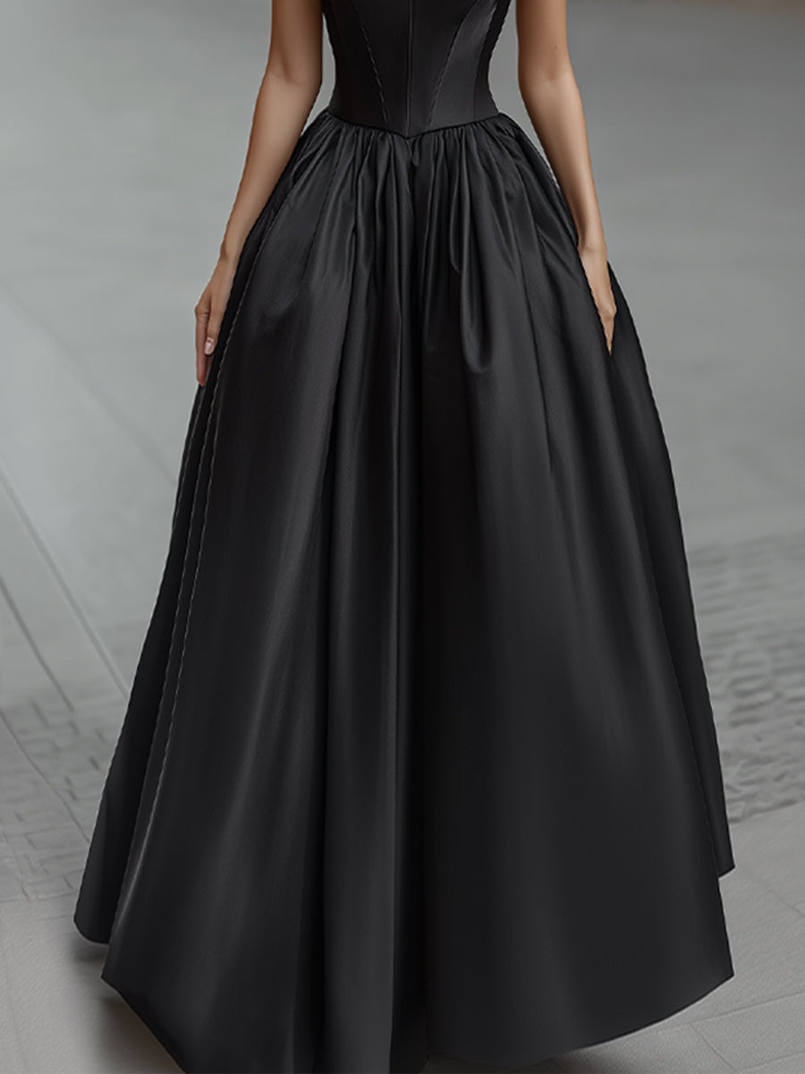 Black Elegant Bow-Shoulder Corset Ball Gown Dress