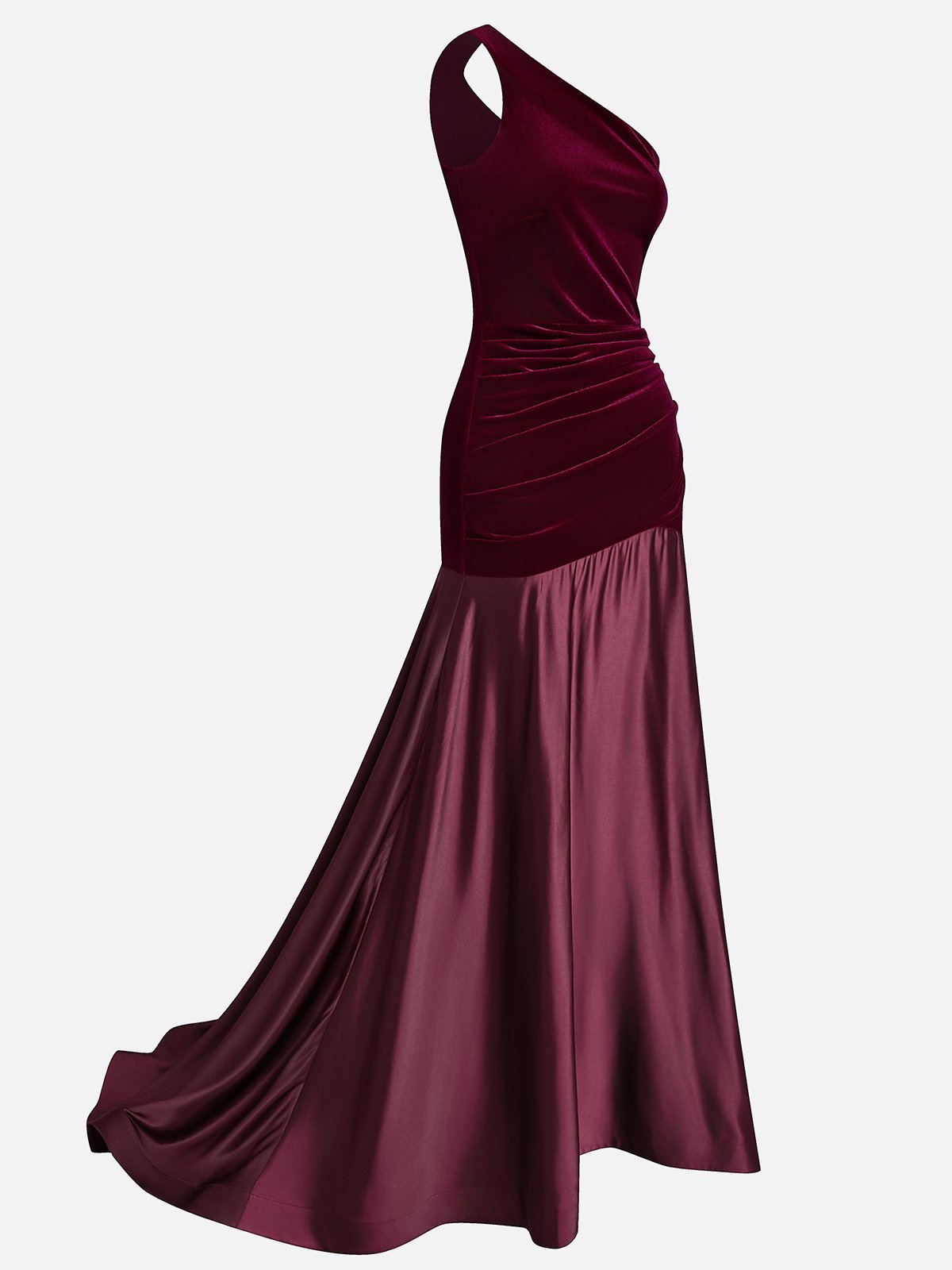 One-Shoulder Velvet and Satin Mermaid Long Evening Dress