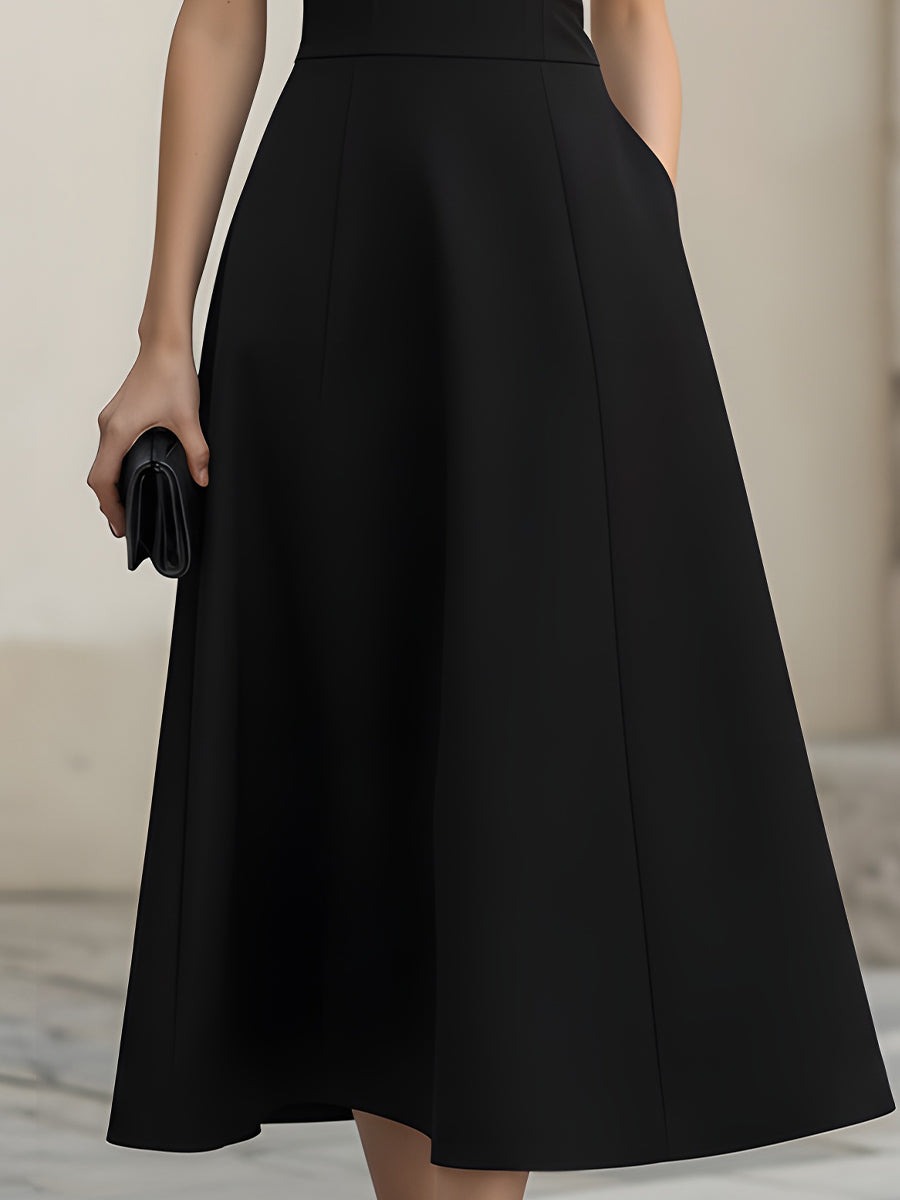 Black Spaghetti Strap V Neck Midi Dress