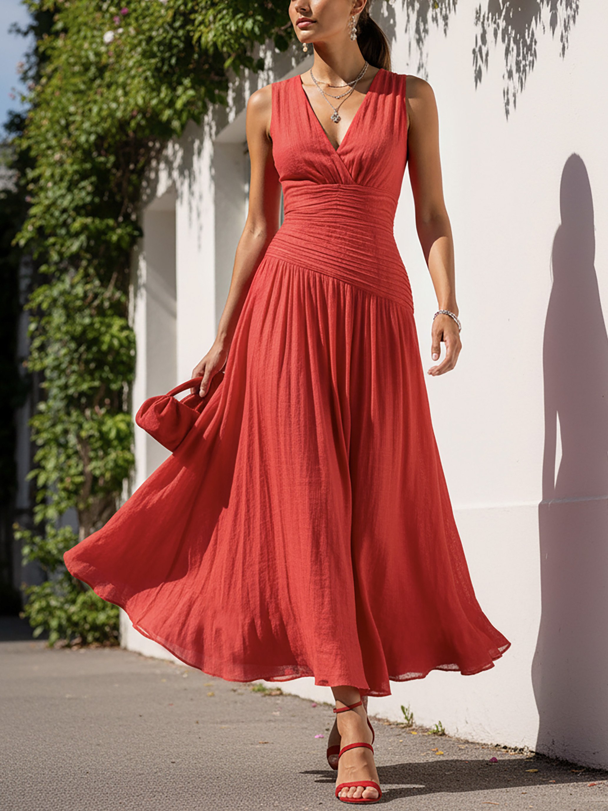 French Vintage Sleeveless Linen Maxi Dress