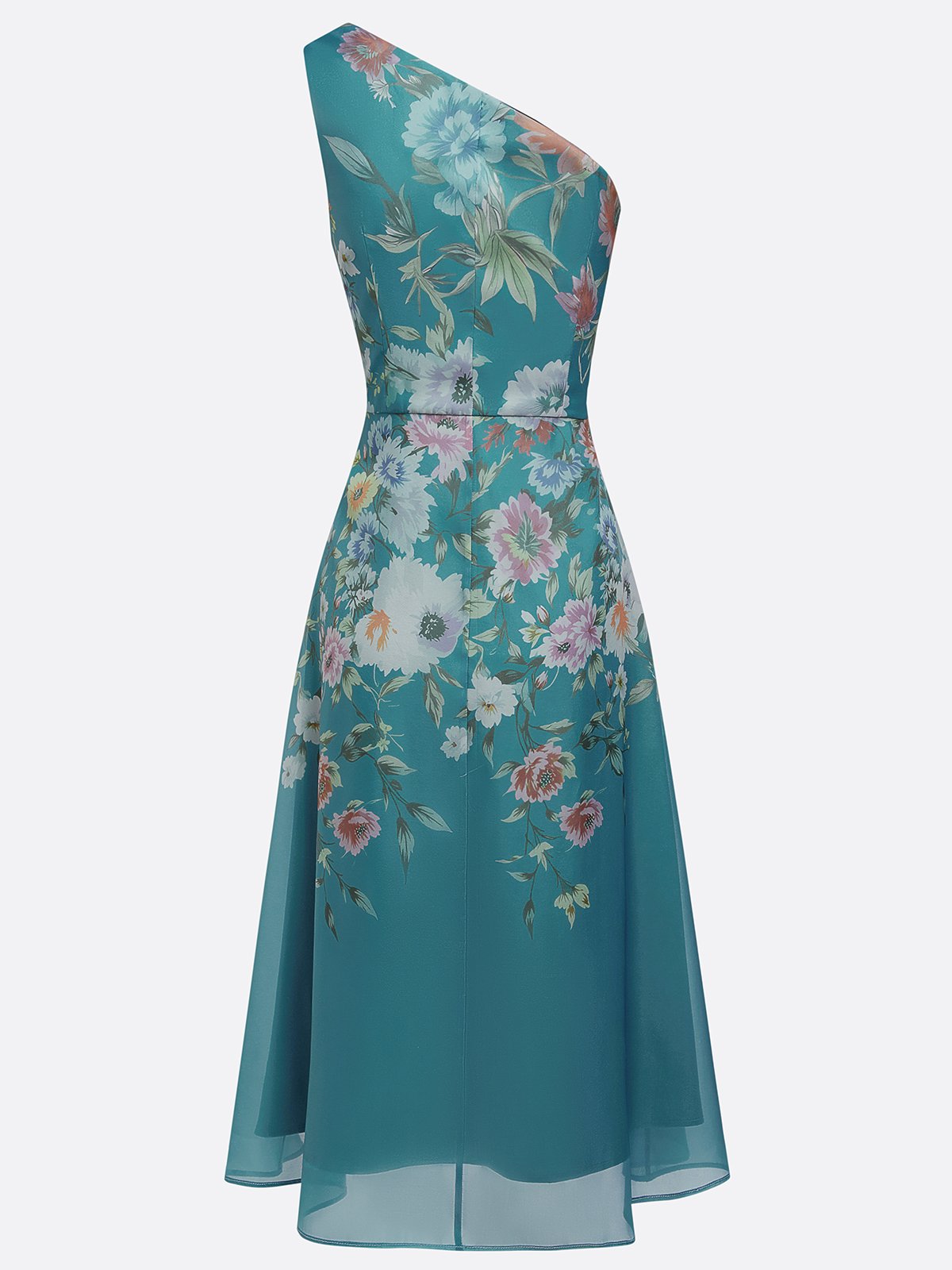 One-Shoulder Floral Print Pleated Midi Dress