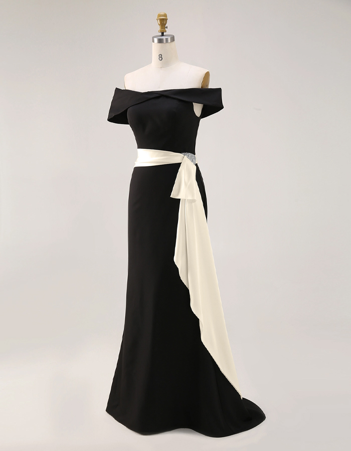 Formal Dress Green One-Shoulder Rhinestone Waist Belt Maxi Dress