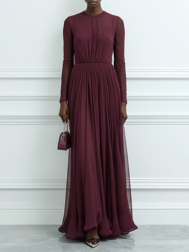 Women Wine Red Shawl Collar Long Sleeve Dressy Dress With Coat Two-Piece Set