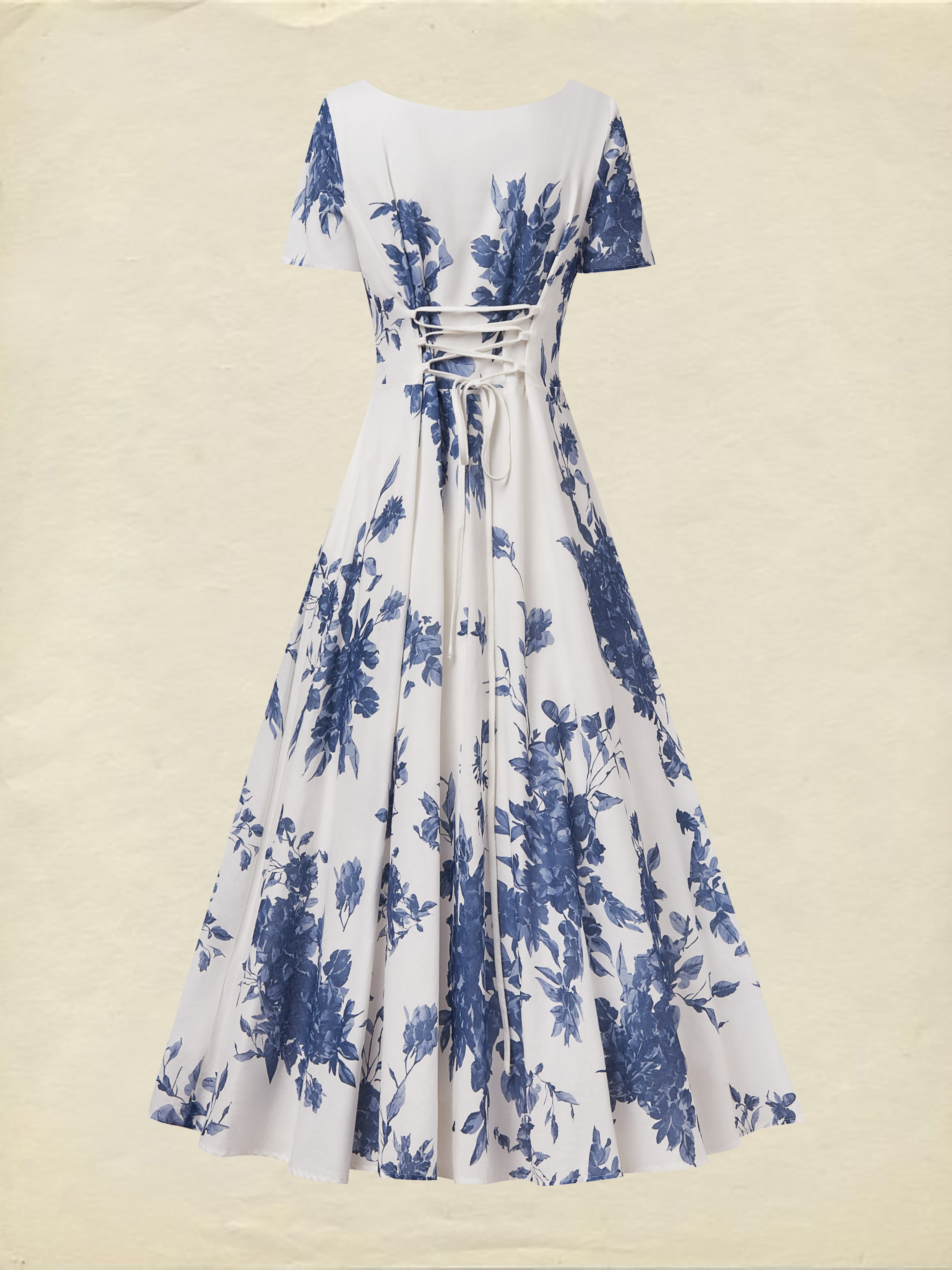 Elegant Vacation Floral Linen Maxi Dress in Blue