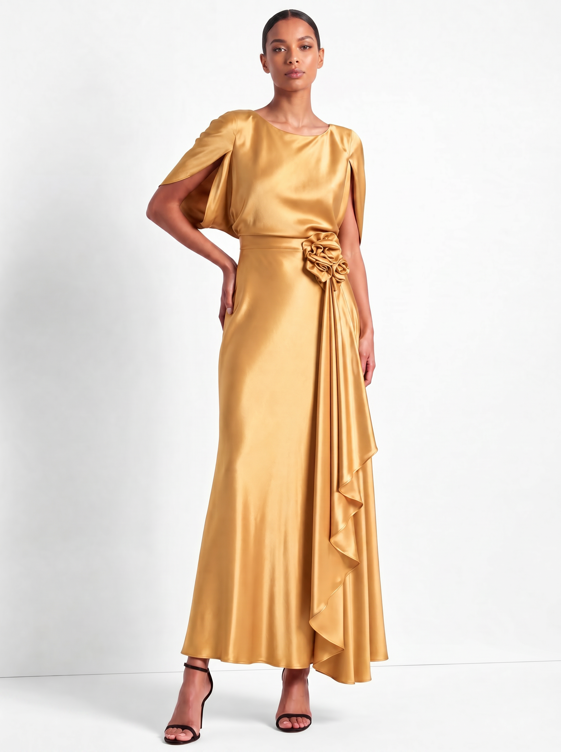 Satin Drape Detail Floor-Length Gown