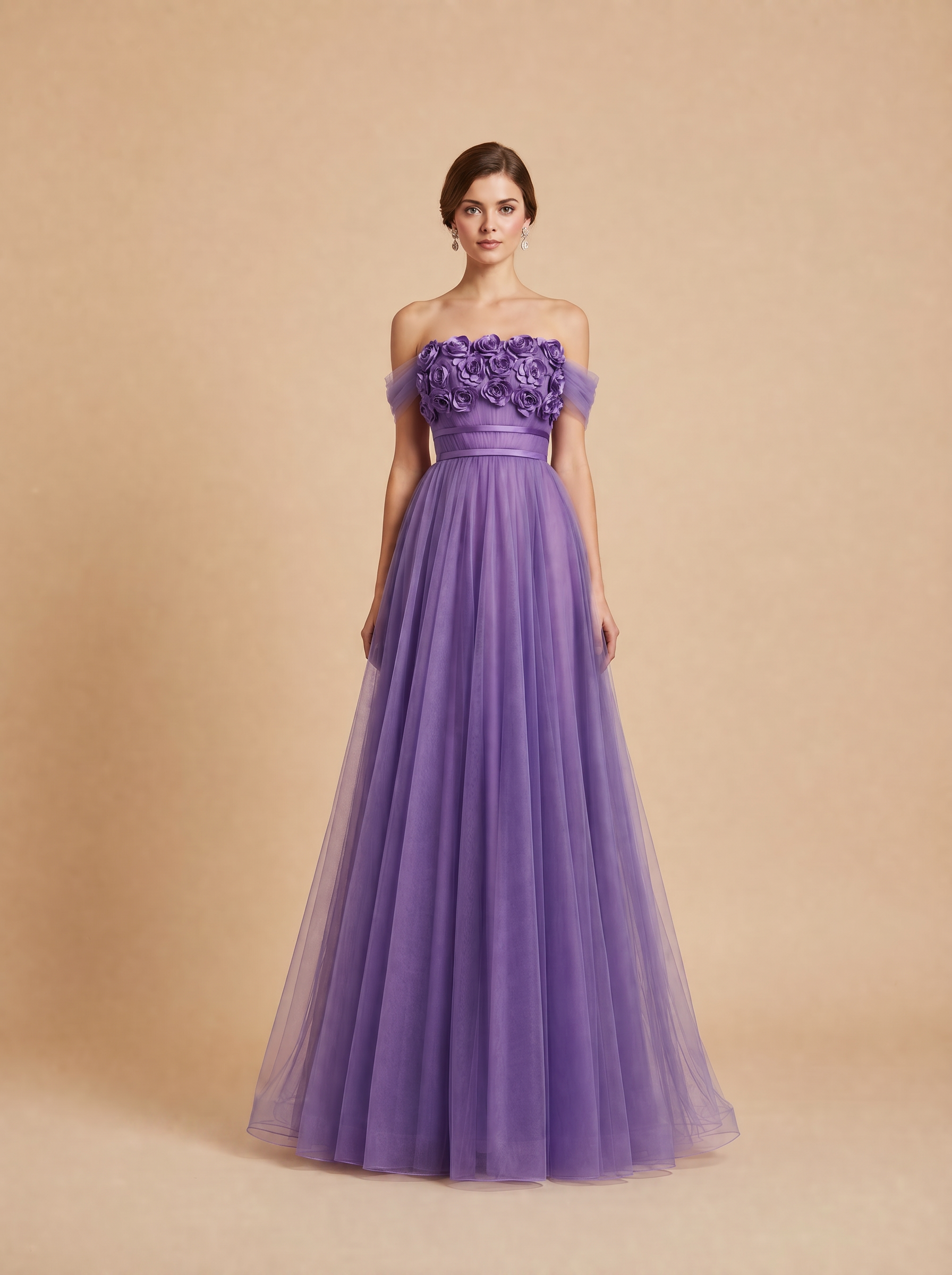 Romantic Floral Appliqué Tulle Gown