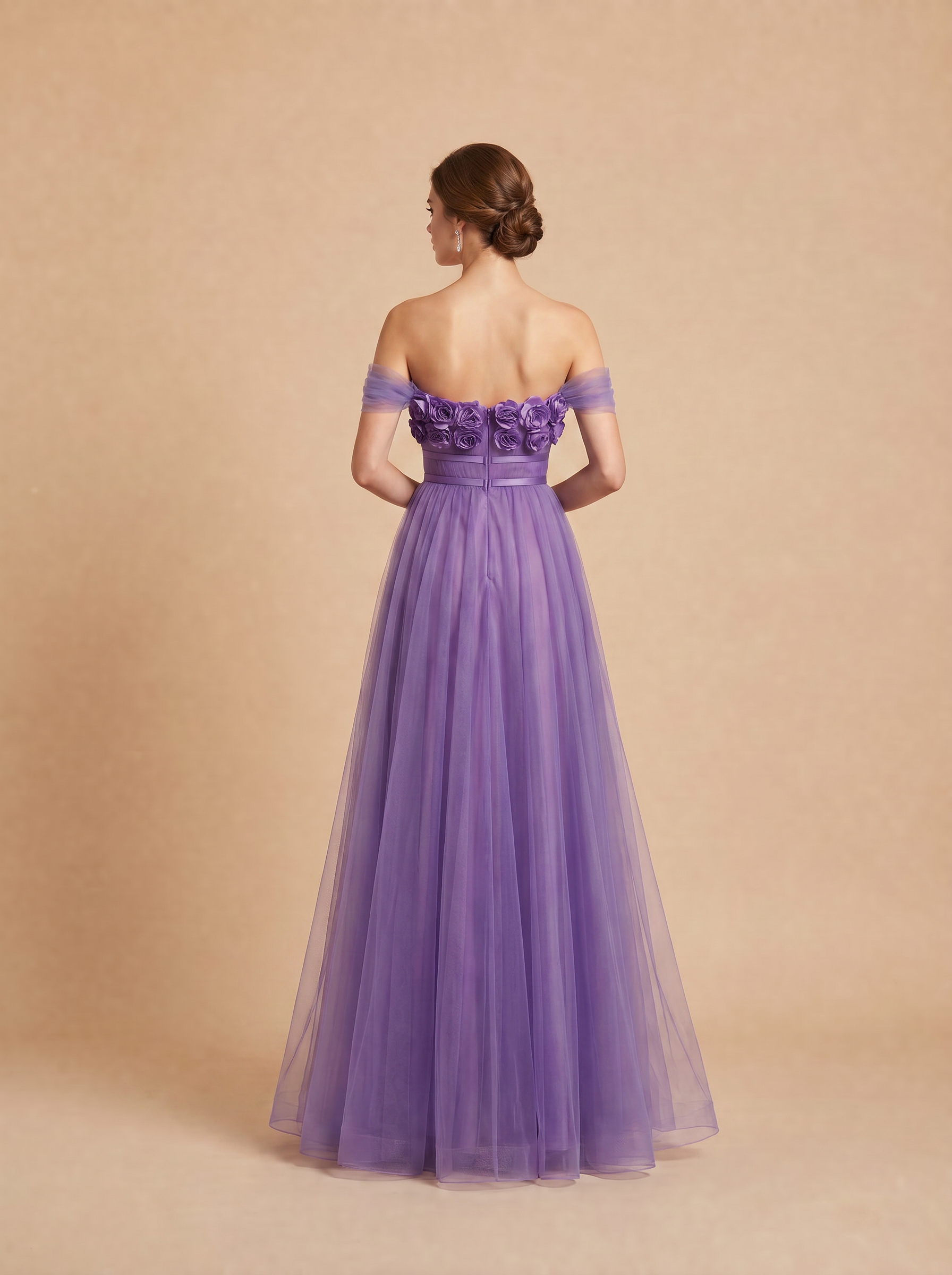 Romantic Floral Appliqué Tulle Gown