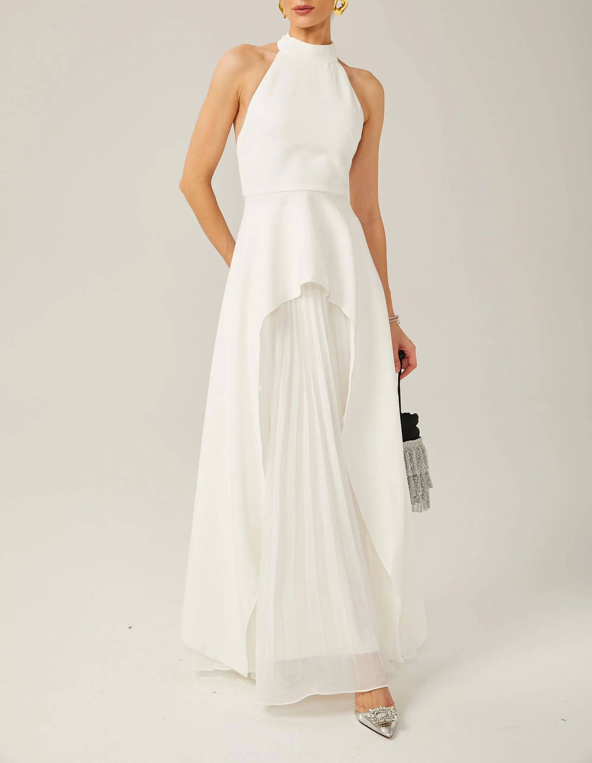 Halterneck layered long dress