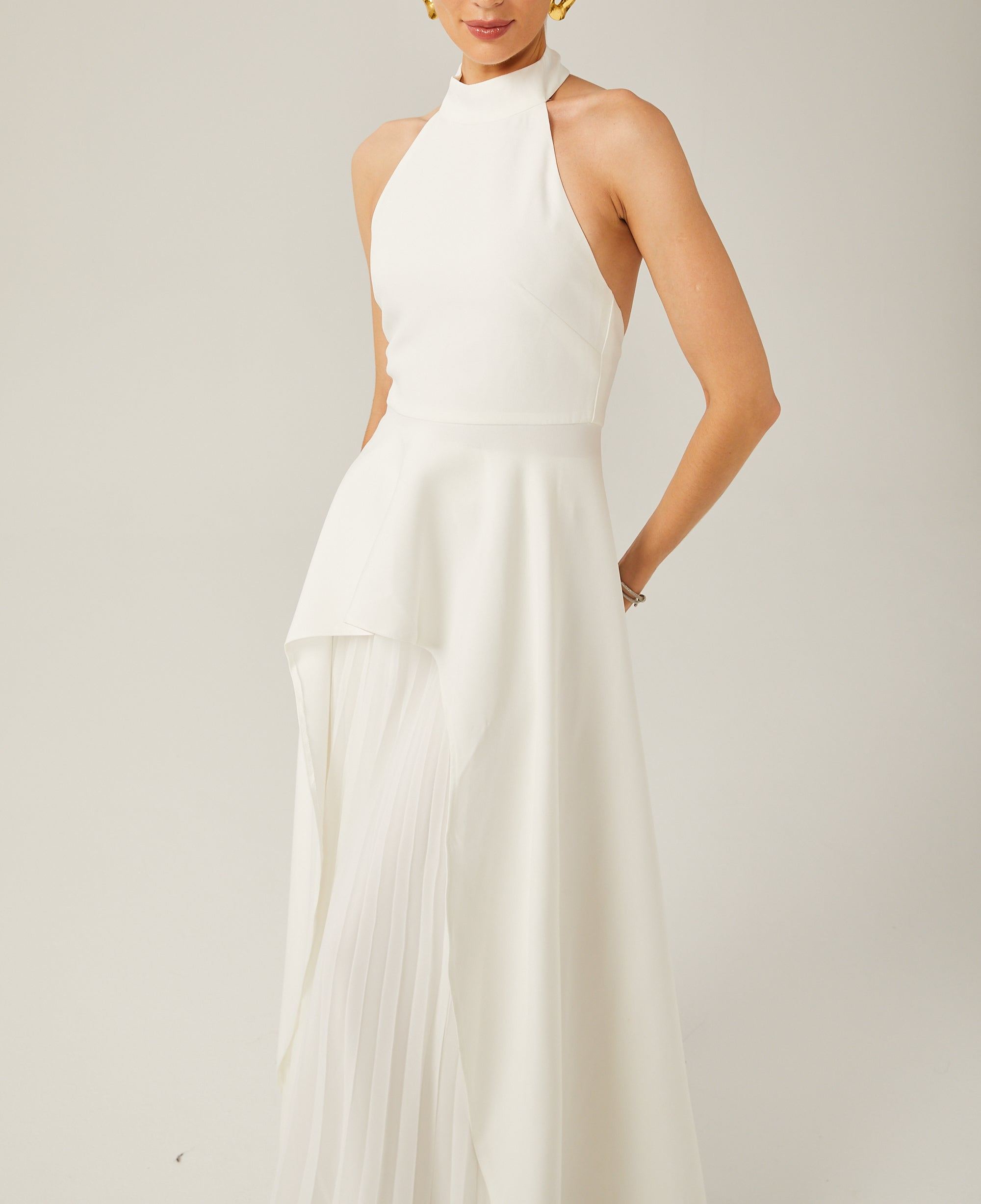 Halterneck layered long dress