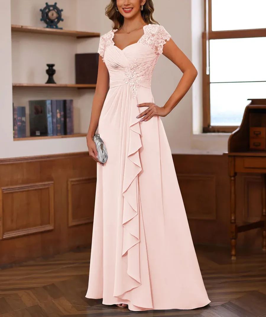 A-Line/Princess V-Neck Short Sleeves Pleated Mother of the Bride & Groom Dresses with Ruffles & Appliques