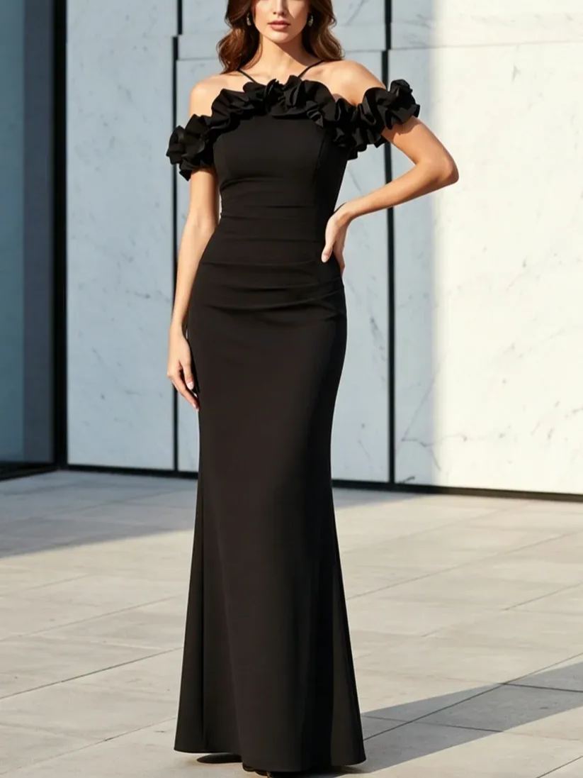 Lapel Neck Long Sleeve Floral Applique Midi Blazer Dress