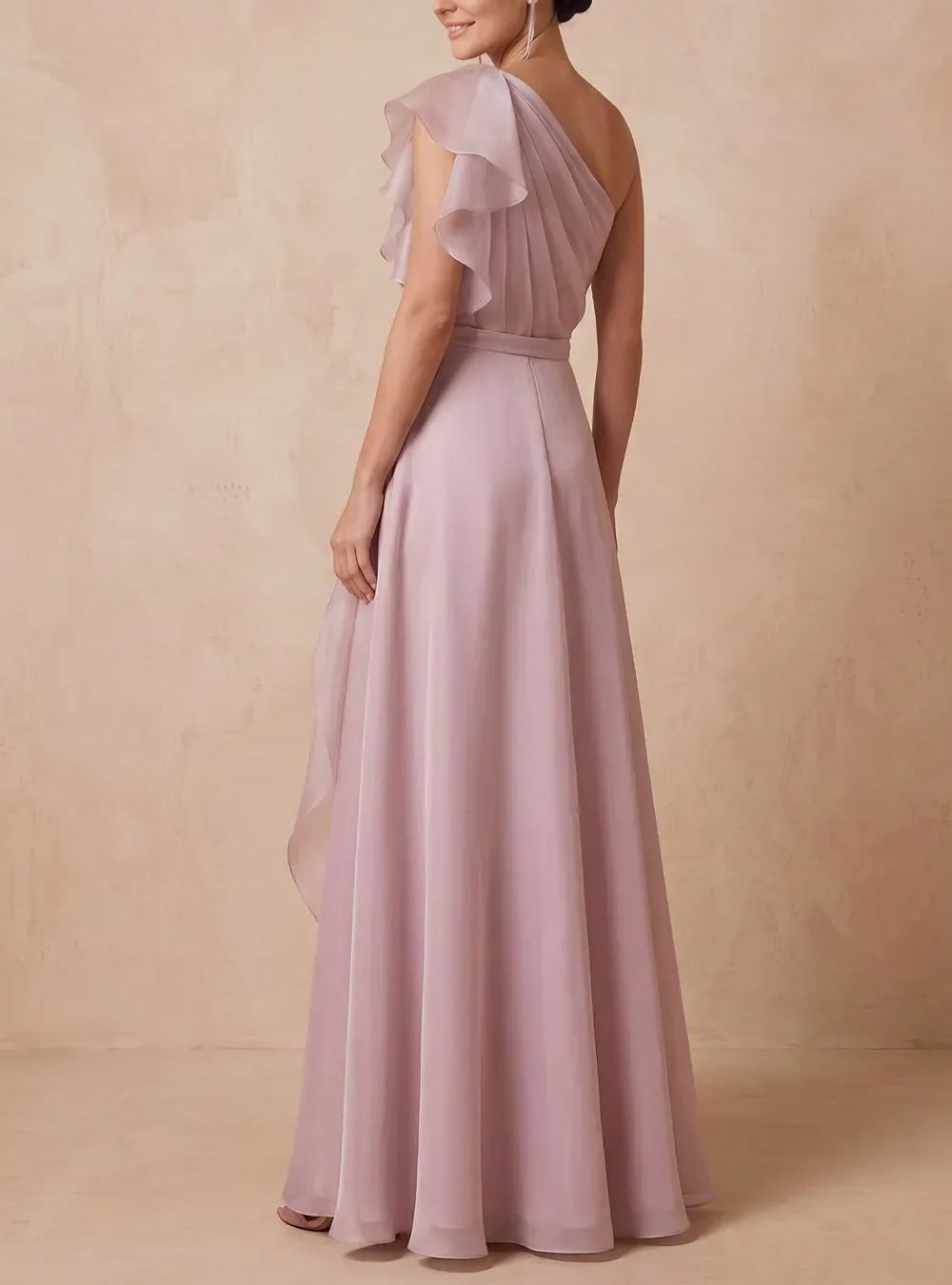 One-Shoulder Ruffle Organza Evening Gown