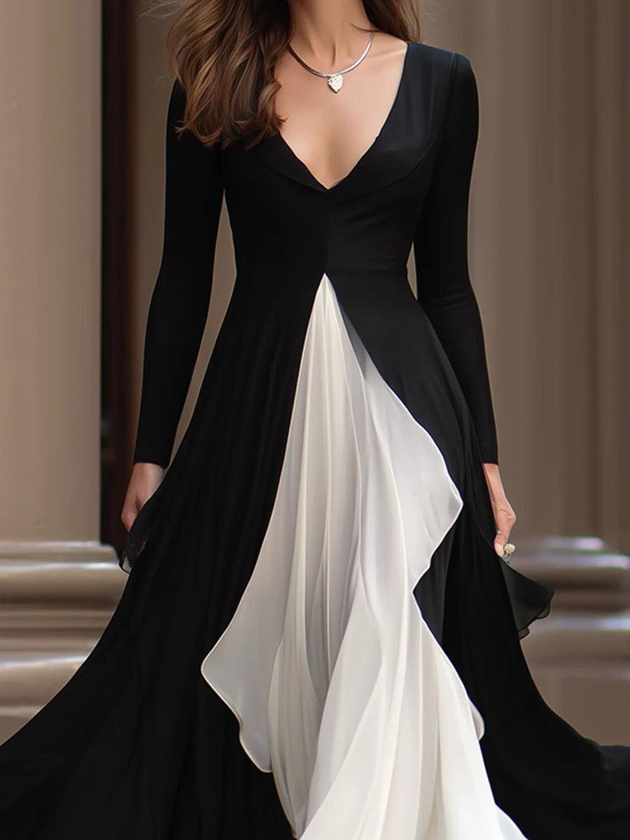 Special Color Block Long Sleeve Maxi Dress