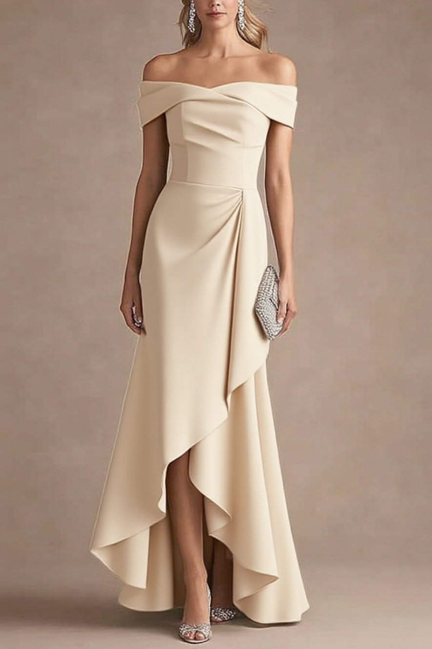 Formal Evening Dress Purple Off Shoulder Ruffle Maxi Dress