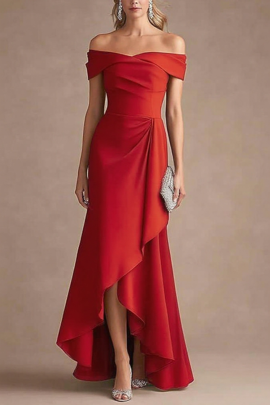 Formal Evening Dress Purple Off Shoulder Ruffle Maxi Dress