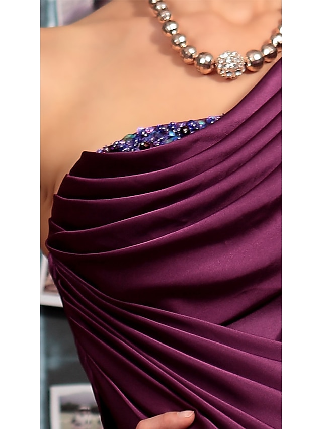 Satin One-Shoulder Sheath Evening Dress