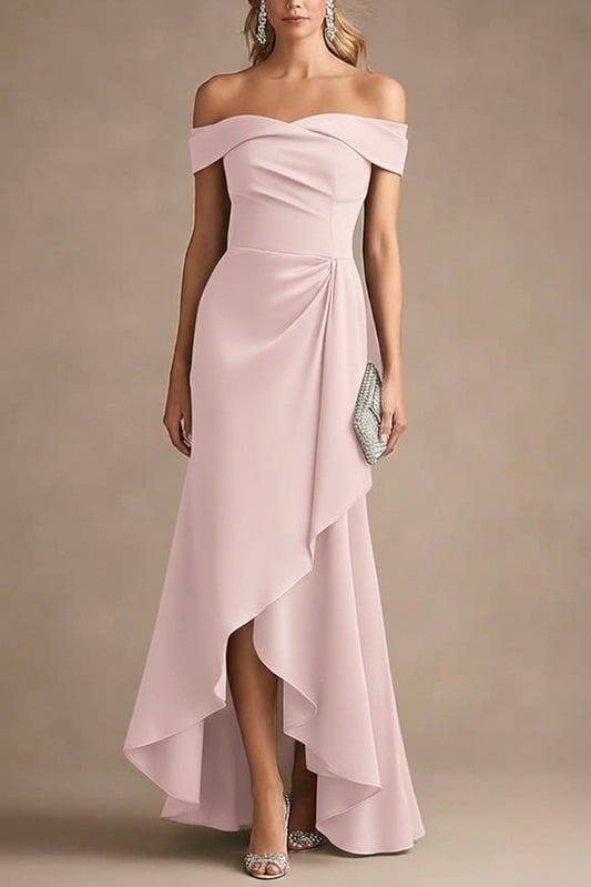 Formal Evening Dress Purple Off Shoulder Ruffle Maxi Dress