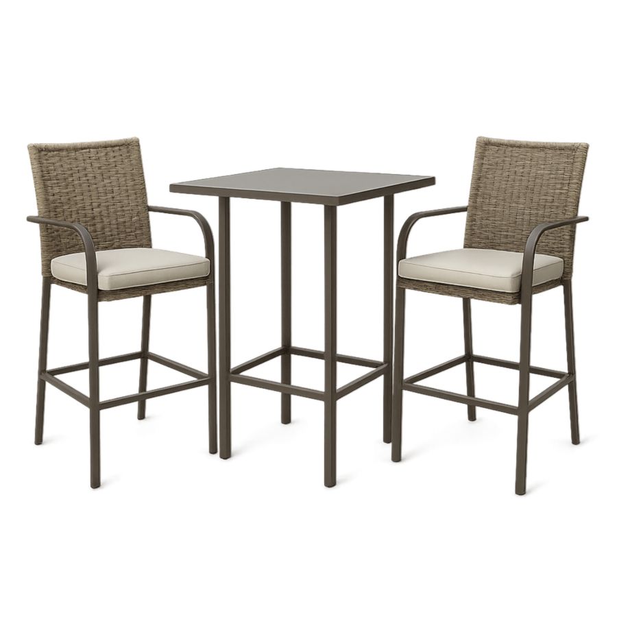 Gartenmöbel-Set Bar Stehtisch Polyethylengeflecht 2 Stühle Braun/Beige-Runeloft