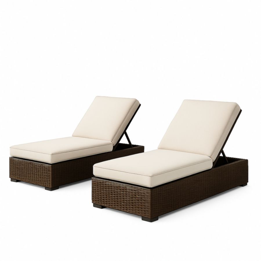 Gartenliege Set 2-teilig Polyrattan Braun mit Beige Kissen Verstellbar 200x65x30 cm-Runeloft