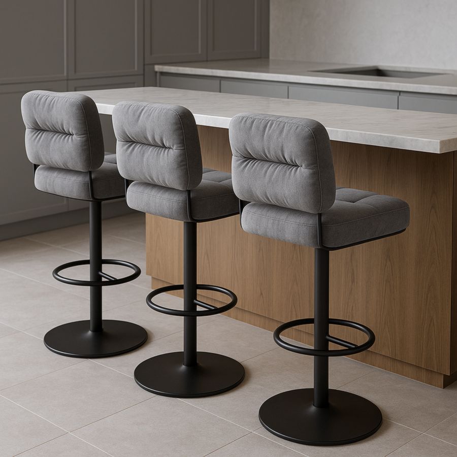 3er Set Barhocker Stoff Dunkelgrau Verstellbar Schwarz-Runeloft