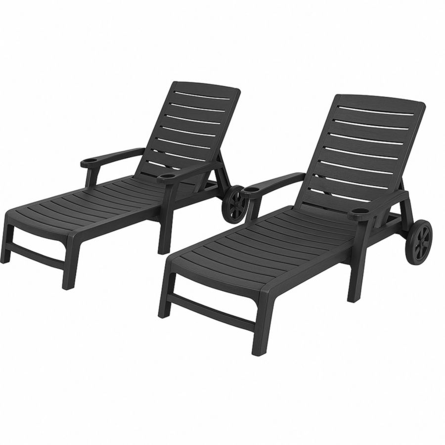 Set aus 2 Sonnenliegen Kunststoff Schwarz Verstellbar-Runeloft