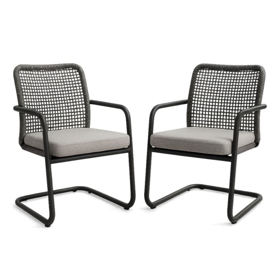 Gartenstuhl-Set 2er Stahl/Polyester/Polypropylen Grau 80cm-Runeloft