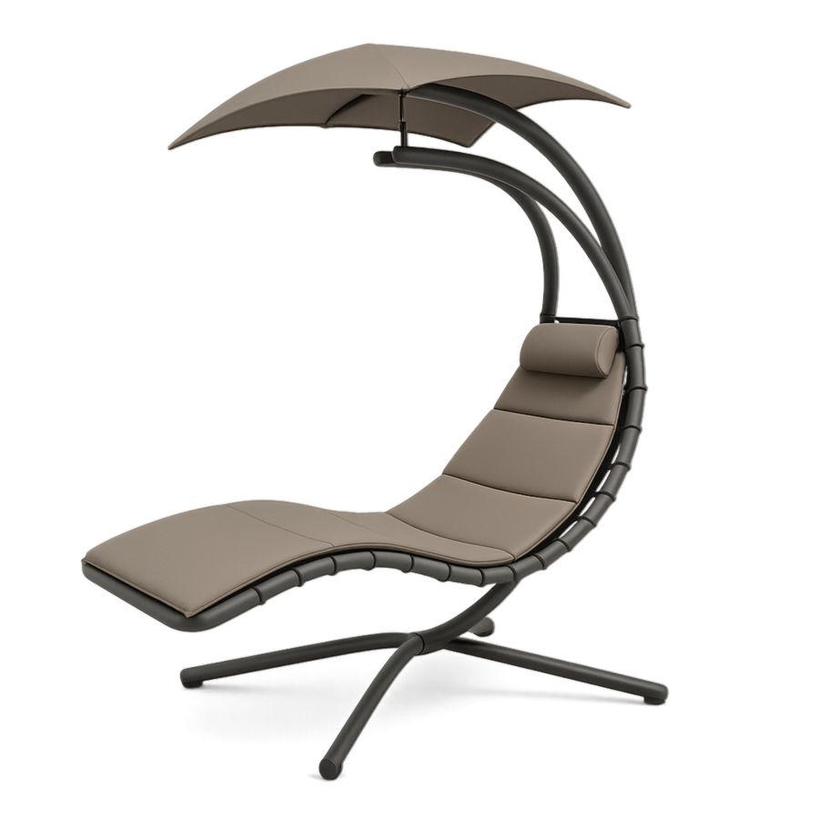Freischwingender Sonnenliege Gartenstuhl Stahl/Textilene Taupe mit Sonnenschutz-Runeloft