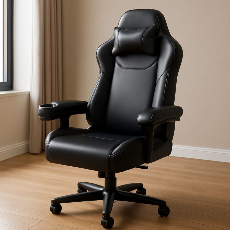 Schreibtischstuhl Gamingstuhl PU-Leder Schwarz mit Kopfstütze und Armlehne-Runeloft