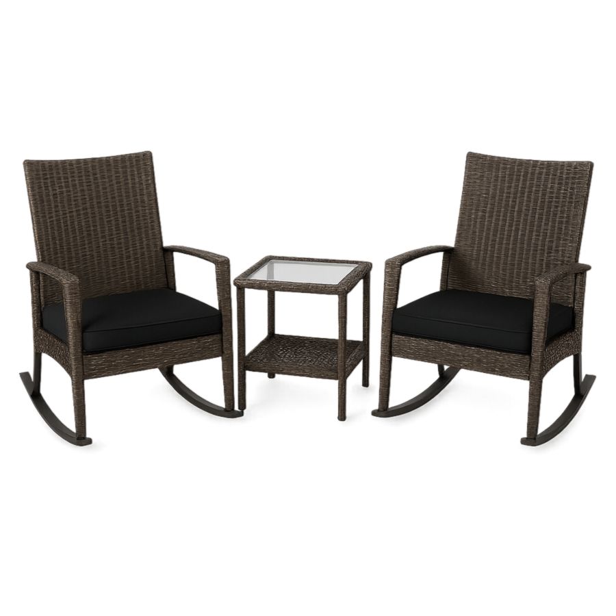 3-teiliges Gartenmöbel-Set aus Polyethylengeflecht Braun mit Kissen-Runeloft