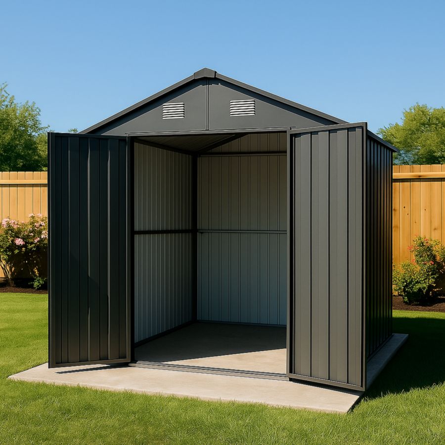 Gartenschuppen aus Stahl Dunkelgrau Rechteckig 180 cm x 150 cm x 190 cm-Runeloft