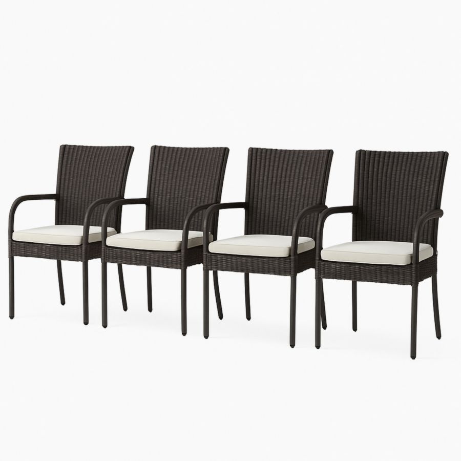 4er-Set Gartenstühle Polyethylen Rattan Dunkelbraun mit Kissen Creme 57x60x86 cm-Runeloft