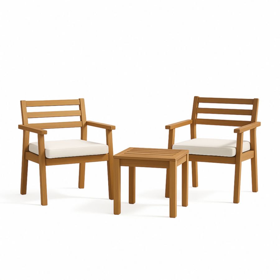 Gartenmöbel Set Akazienholz Stühle Tische Outdoor Teakfarben Weiß Kissen-Runeloft