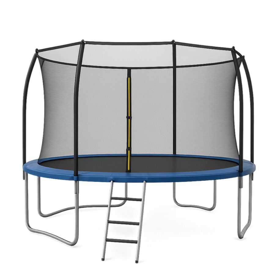 Gartentrampolin mit Sicherheitsnetz und Stahlrahmen, Schwarz/Blau, Durchmesser 3,66 m-Runeloft