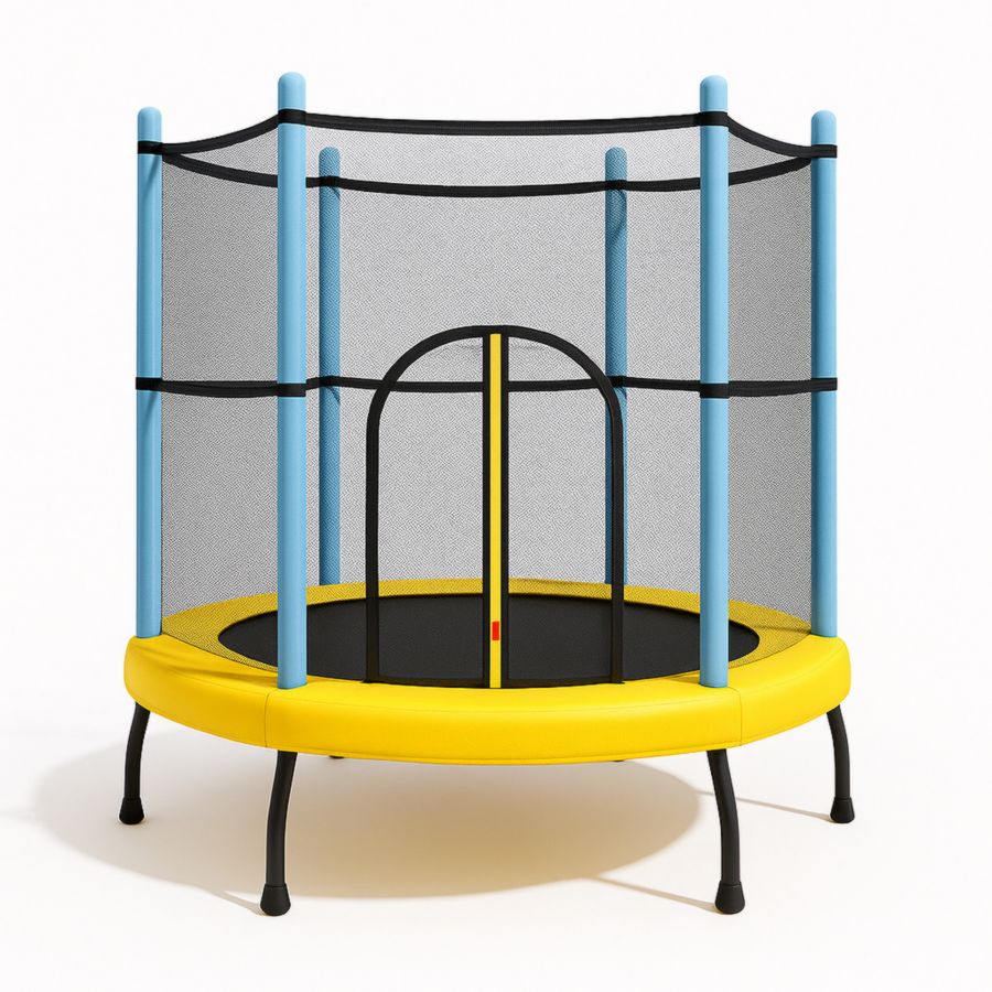 Kindertrampolin mit Sicherheitsnetz, rund, Gelb/Blau, Durchmesser 140 cm-Runeloft