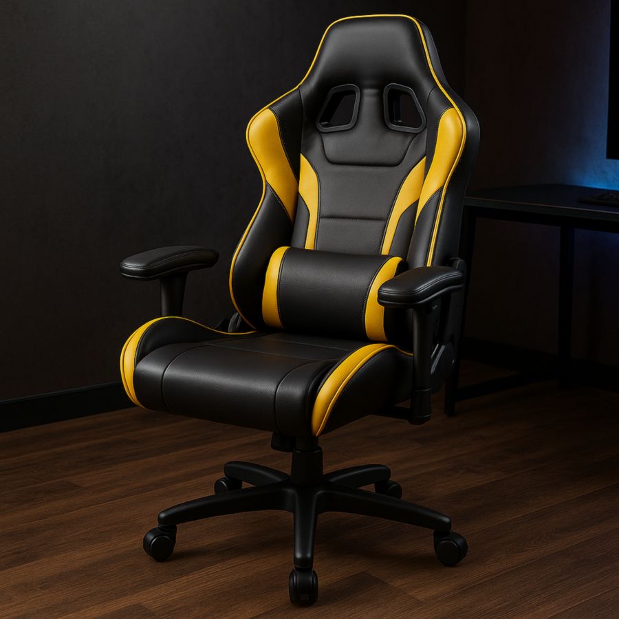 Gaming Stuhl PU Leder Schwarz/Gelb Verstellbare Rückenlehne Sitzhöhe-Runeloft