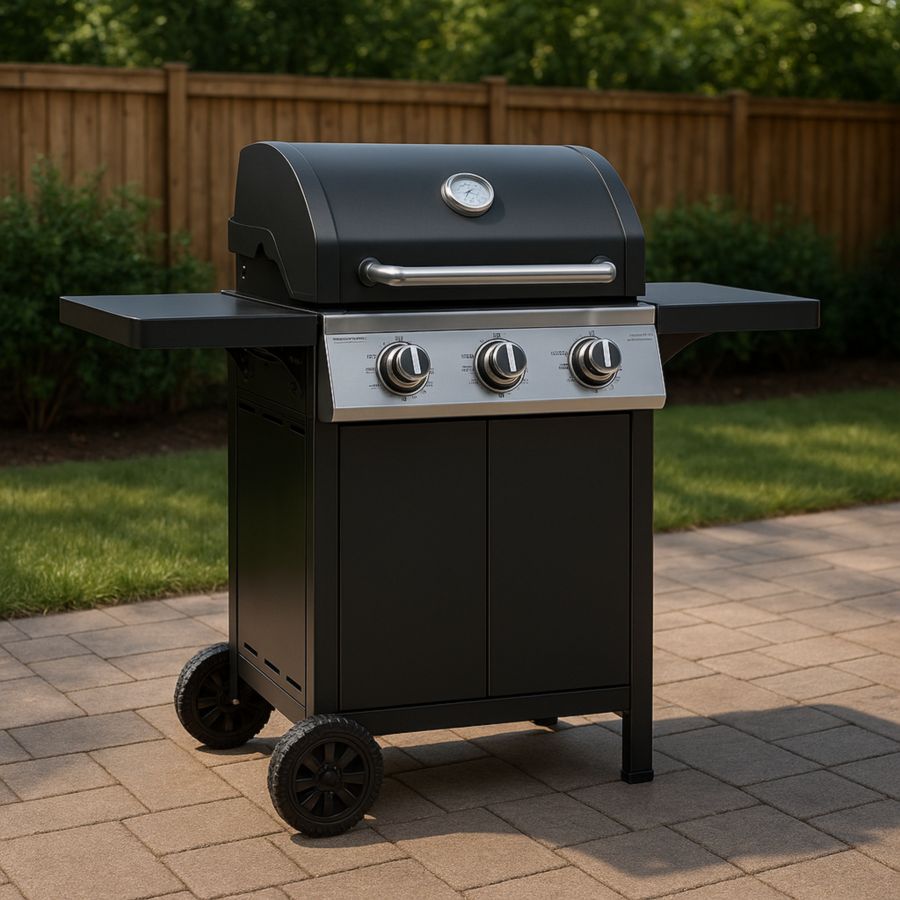 Gasgrill Edelstahl Schwarz 3 Brenner mit Seitenablagen Thermometer-Runeloft