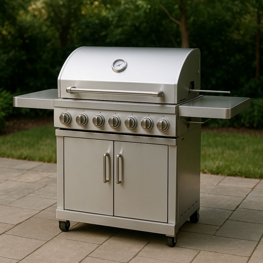 Gasgrill Edelstahl Silber rechteckig 6 Brenner 145x60x120 cm-Runeloft