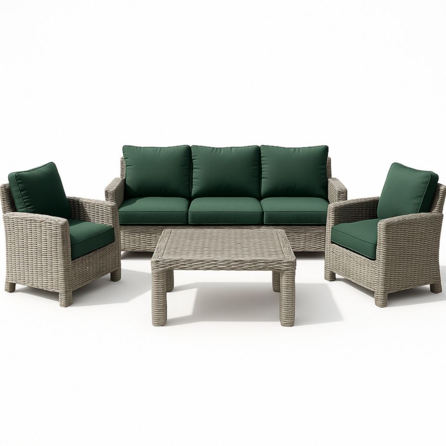 Gartenmöbel Set Polyrattan Terrasse Sofa Sessel Tisch Aluminiumgestell Grau/Grün-Runeloft