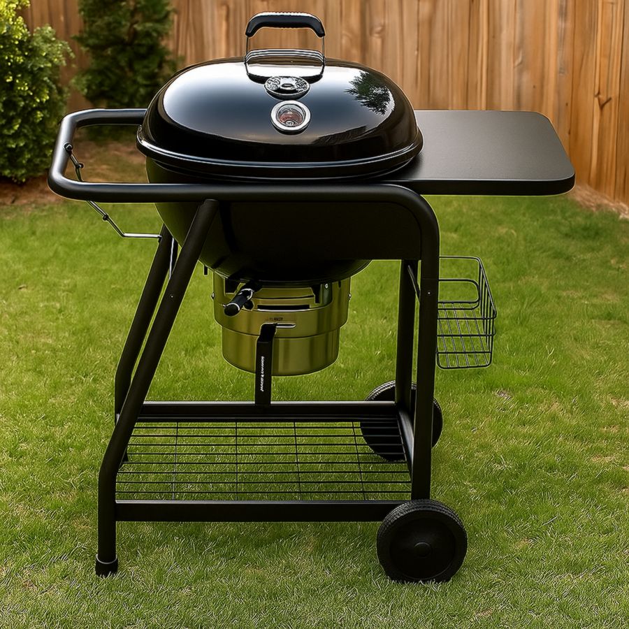 Kugelgrill Holzkohlegrill Stahl Schwarz 115x67x107 cm mit Ablage und Rädern-Runeloft