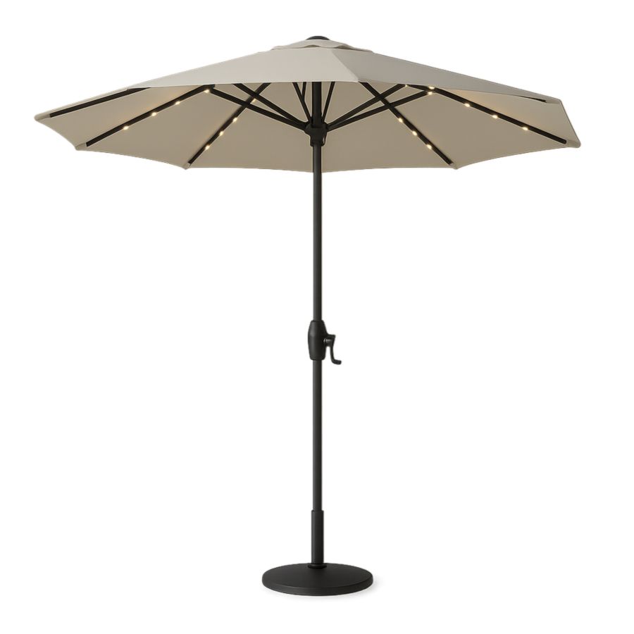 Rund Sonnenschirm mit LED-Beleuchtung Beige Aluminium Polyester 280cm-Runeloft