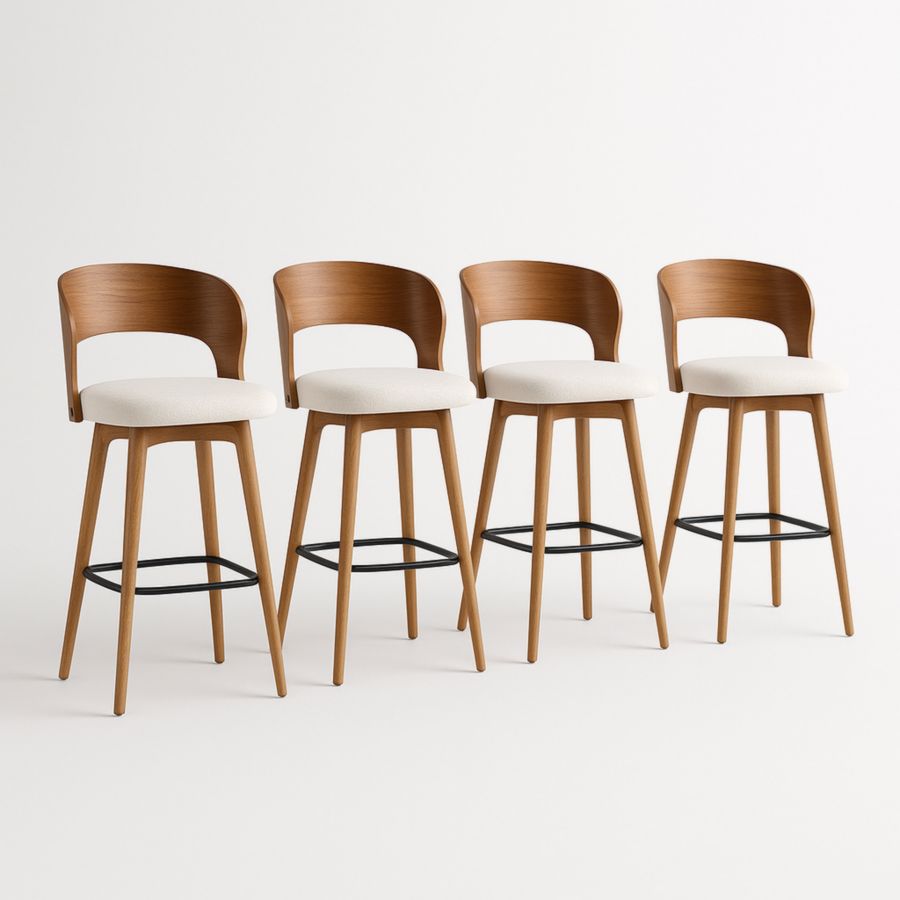 4er-Set Barhocker Holz Weiß Sitzfläche Stoff 108cm Höhe 50cm Breite 50cm-Runeloft